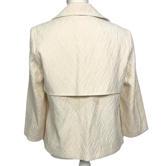 Womens Classic Textured Cream Blazer 8 Diamond Quilted Open Front 3/4 Sleeves - Picture 7 of 10